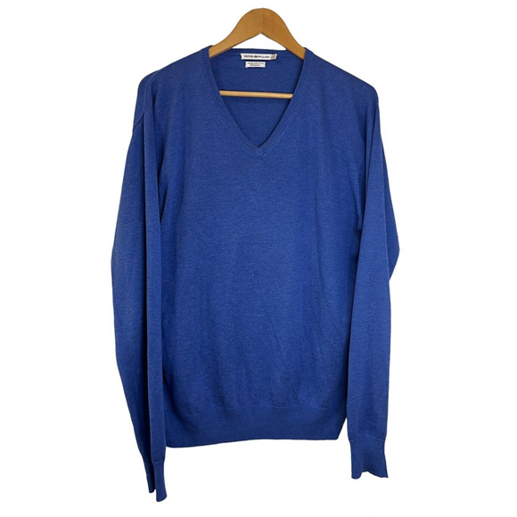 Peter Millar Men's V-Neck Sweater Large Blue 75% Silk 20% Cotton 4% Cashmere - Picture 1 of 4